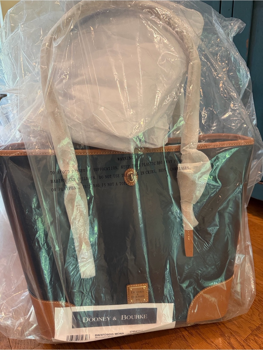 Brahmin Navy and Brown Leather-Trim Tote